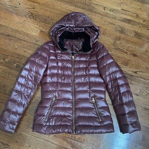 Calvin Klein Women's Hooded Packable Puffer Jacket - Burgundy